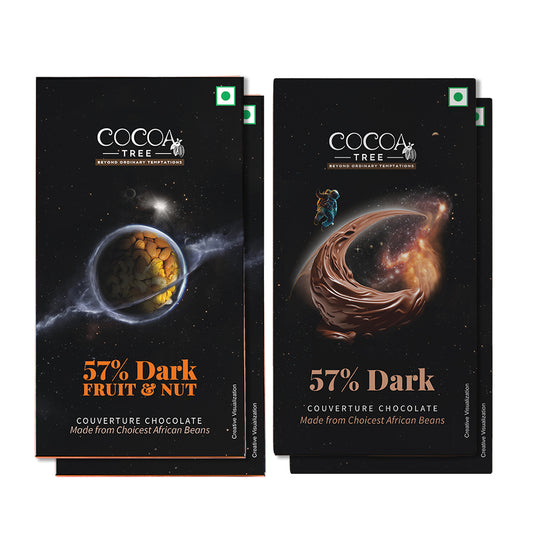 Set of 2 57% Dark & 2 57% Dark Fruit & Nut Chocolate Bars