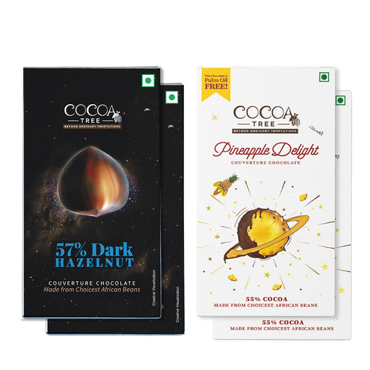 Set of 2 Pineapple Delight & 2 57% Dark Hazelnut Chocolate Bars